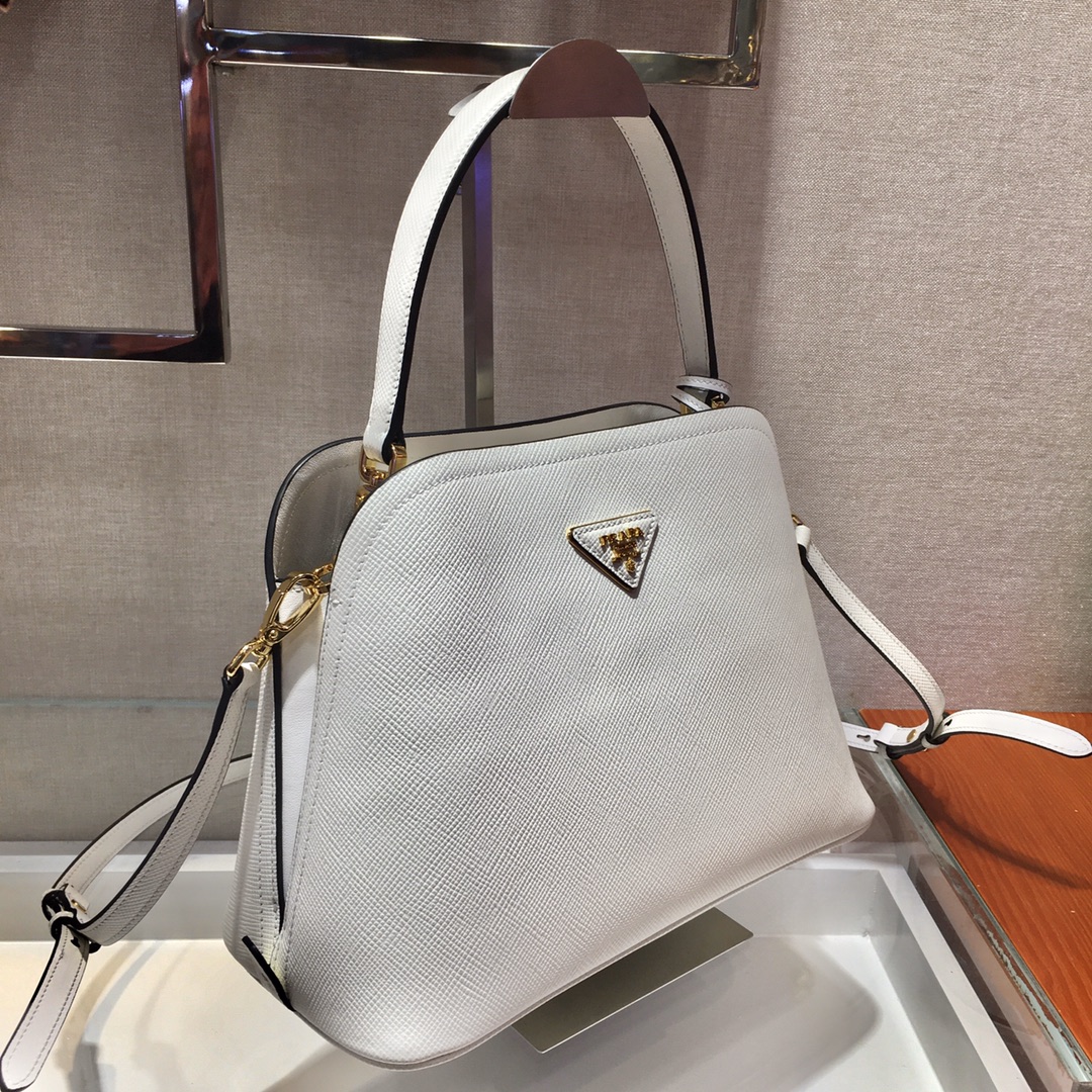 Prada Matinee Saffiano Leather Handbag Bag Tote White 1BA282